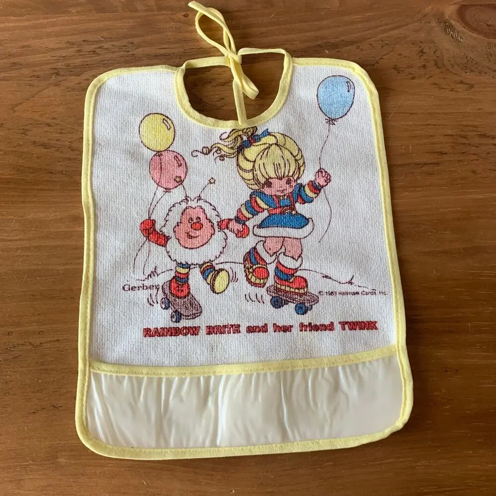 RAINBOW BRITE & TWINK Gerber Bib Vintage Terry Pocketed Toddler 1983 USA READ